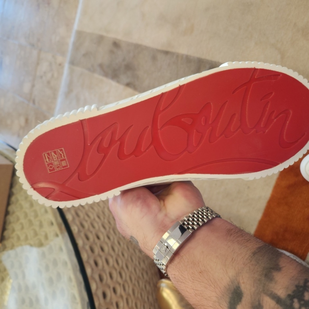 Christian Louboutin Blue and Red High-Top Sneakers - Picture 8 of 8